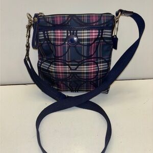 COACH Tartan Plaid Crossbody Swingpack in Black Pink Purple with Glitter